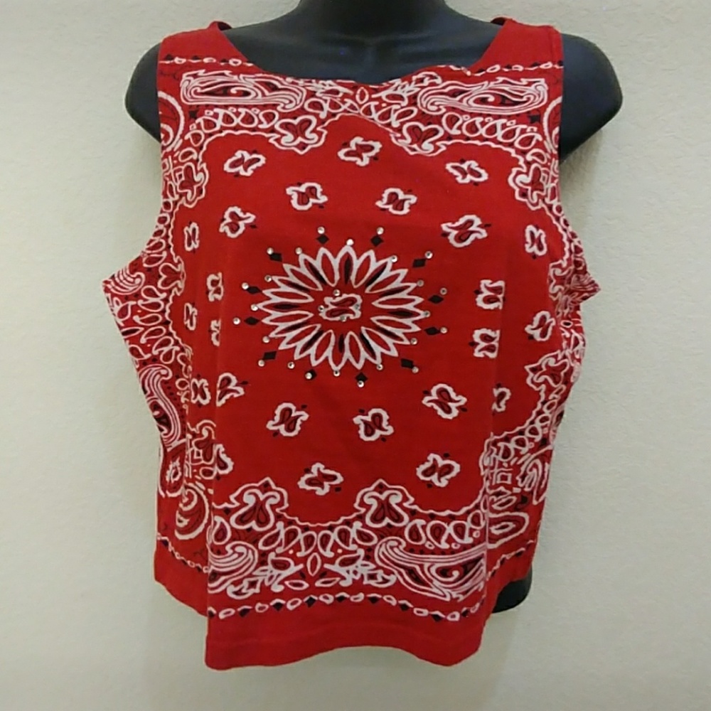 Boston Proper Red Bandana-Print Crop Tank